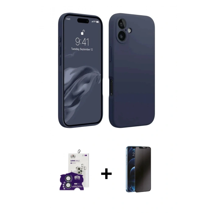MARSİLYAN™- iPhone 16 Kılıf Kozmos Yansıma Özel Seri - Siyah 3D Antistatik Hayalet Cam Ekran Koruyucu + Bilvis Titan Kamera Lens - YL