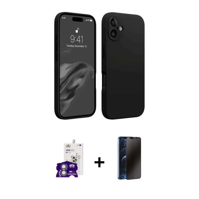MARSİLYAN™- iPhone 16 Kılıf Kozmos Yansıma Özel Seri - Siyah 3D Antistatik Hayalet Cam Ekran Koruyucu + Bilvis Titan Kamera Lens - GS