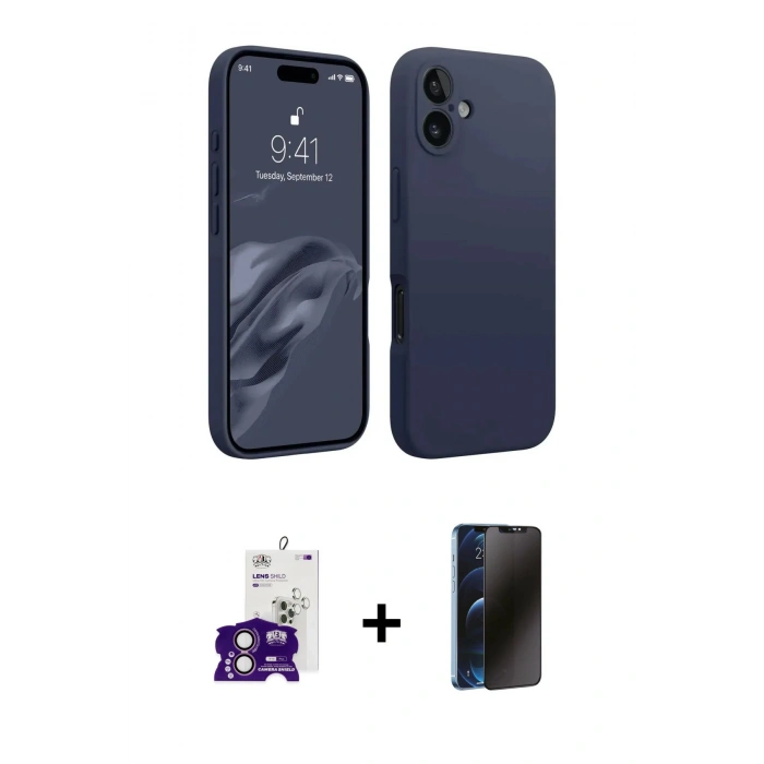MARSİLYAN™- iPhone 16 Kılıf Kozmos Yansıma Özel Seri - Siyah 3D Antistatik Hayalet Cam Ekran Koruyucu + Bilvis Titan Kamera Lens - PE
