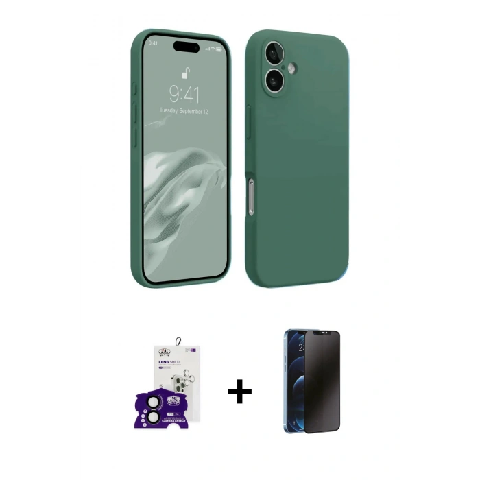 MARSİLYAN™- iPhone 16 Kılıf Kozmos Yansıma Özel Seri - Siyah 3D Antistatik Hayalet Cam Ekran Koruyucu + Bilvis Titan Kamera Lens - SH