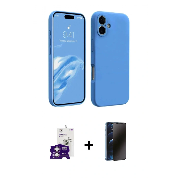 MARSİLYAN™- iPhone 16 Kılıf Kozmos Yansıma Özel Seri - Siyah 3D Antistatik Hayalet Cam Ekran Koruyucu + Bilvis Titan Kamera Lens - PE