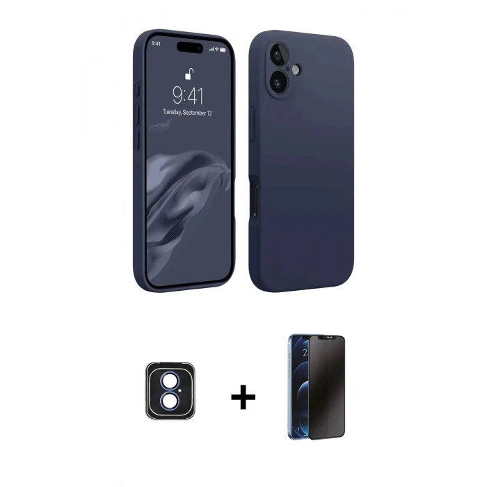 MARSİLYAN™- iPhone 16 Kılıf Kozmos Yansıma Özel Seri - Siyah 3D Antistatik Hayalet Cam Ekran Koruyucu + PVD Metal Kamera Lens - MI