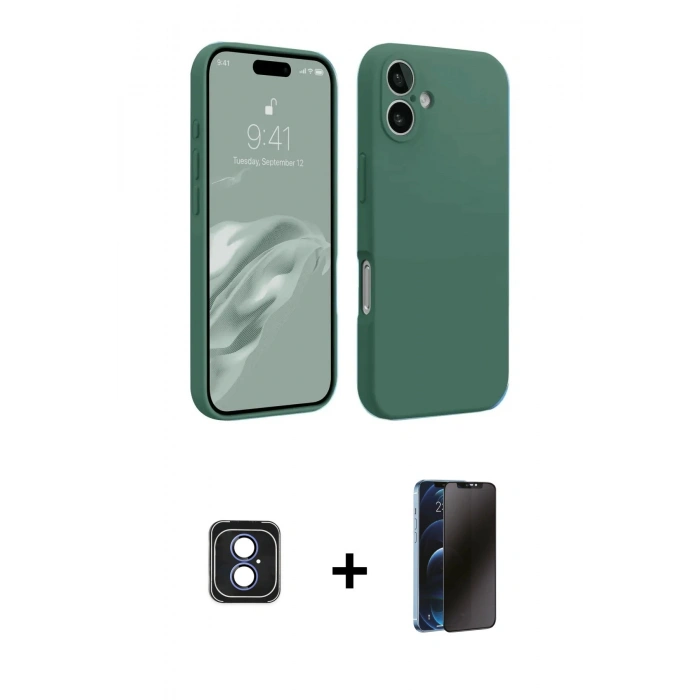 MARSİLYAN™- iPhone 16 Kılıf Kozmos Yansıma Özel Seri - Siyah 3D Antistatik Hayalet Cam Ekran Koruyucu + PVD Metal Kamera Lens - MI