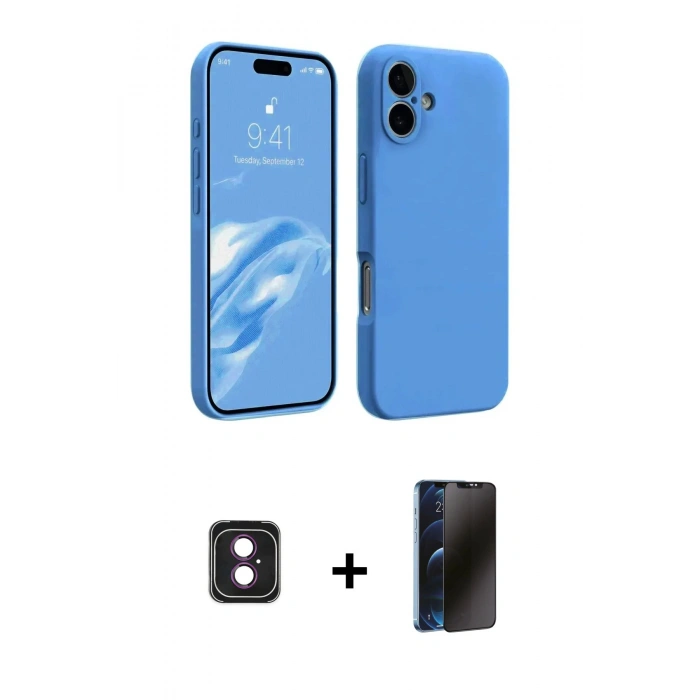MARSİLYAN™- iPhone 16 Kılıf Kozmos Yansıma Özel Seri - Siyah 3D Antistatik Hayalet Cam Ekran Koruyucu + PVD Metal Kamera Lens - PE