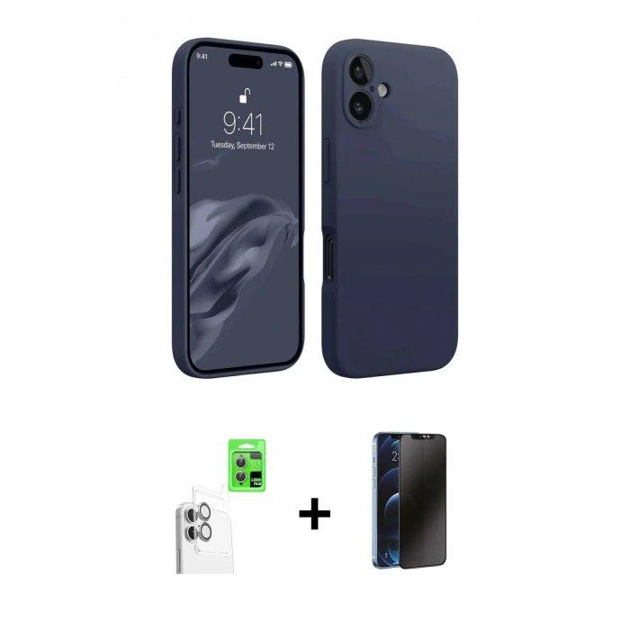 MARSİLYAN™- iPhone 16 Kılıf Kozmos Yansıma Özel Seri - Siyah 3D Antistatik Hayalet Cam Ekran Koruyucu + Raze Metal Kamera Lens - BZ