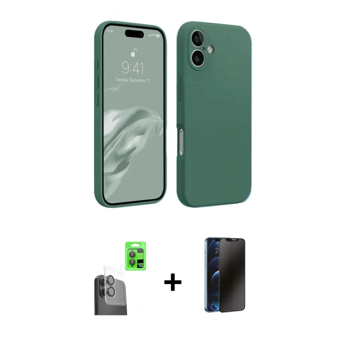 MARSİLYAN™- iPhone 16 Kılıf Kozmos Yansıma Özel Seri - Siyah 3D Antistatik Hayalet Cam Ekran Koruyucu + Raze Metal Kamera Lens - SH