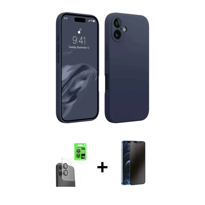 MARSİLYAN™- iPhone 16 Kılıf Kozmos Yansıma Özel Seri - Siyah 3D Antistatik Hayalet Cam Ekran Koruyucu + Raze Metal Kamera Lens - SH
