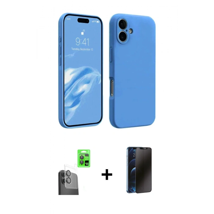 MARSİLYAN™- iPhone 16 Kılıf Kozmos Yansıma Özel Seri - Siyah 3D Antistatik Hayalet Cam Ekran Koruyucu + Raze Metal Kamera Lens - SH