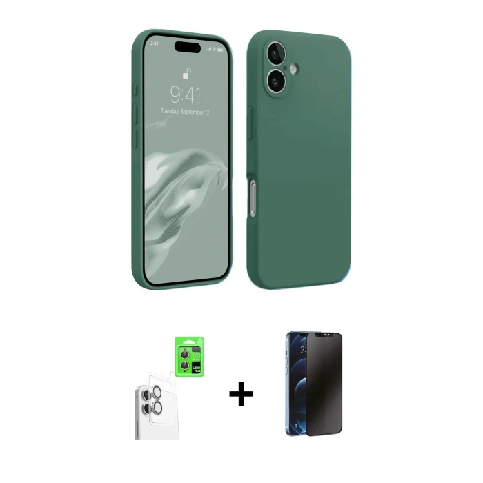 MARSİLYAN™- iPhone 16 Kılıf Kozmos Yansıma Özel Seri - Siyah 3D Antistatik Hayalet Cam Ekran Koruyucu + Raze Metal Kamera Lens - BZ