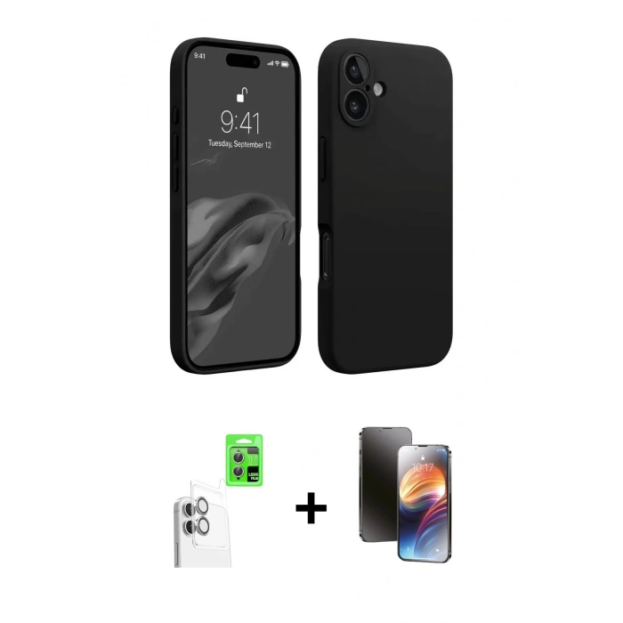 MARSİLYAN™- iPhone 16 Kılıf Kozmos Yansıma Özel Seri - Siyah 3D Antistatik Mat Seramik Nano Ekran Koruyucu + Raze Metal Kamera Lens - BZ