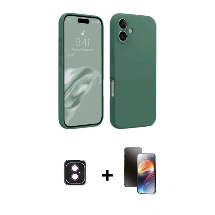 MARSİLYAN™- iPhone 16 Kılıf Kozmos Yansıma Özel Seri - Siyah 3D Antistatik Mat Seramik Nano Ekran Koruyucu + PVD Metal Kamera Lens - PE