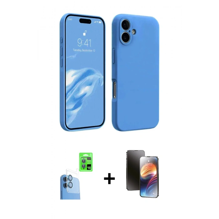 MARSİLYAN™- iPhone 16 Kılıf Kozmos Yansıma Özel Seri - Siyah 3D Antistatik Mat Seramik Nano Ekran Koruyucu + Raze Metal Kamera Lens - LT