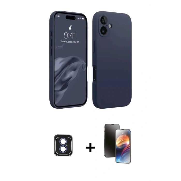 MARSİLYAN™- iPhone 16 Kılıf Kozmos Yansıma Özel Seri - Siyah 3D Antistatik Mat Seramik Nano Ekran Koruyucu + PVD Metal Kamera Lens - MI
