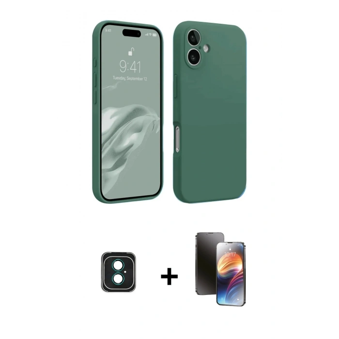 MARSİLYAN™- iPhone 16 Kılıf Kozmos Yansıma Özel Seri - Siyah 3D Antistatik Mat Seramik Nano Ekran Koruyucu + PVD Metal Kamera Lens - YL