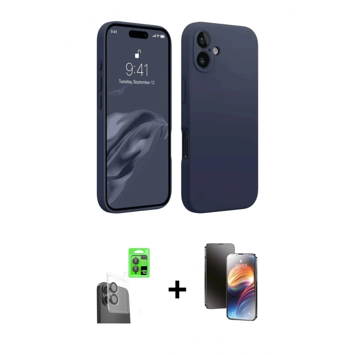 MARSİLYAN™- iPhone 16 Kılıf Kozmos Yansıma Özel Seri - Siyah 3D Antistatik Mat Seramik Nano Ekran Koruyucu + Siyah Raze Metal Kamera Lens