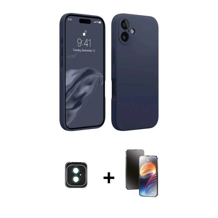 MARSİLYAN™- iPhone 16 Kılıf Kozmos Yansıma Özel Seri - Siyah 3D Antistatik Mat Seramik Nano Ekran Koruyucu + PVD Metal Kamera Lens - YL
