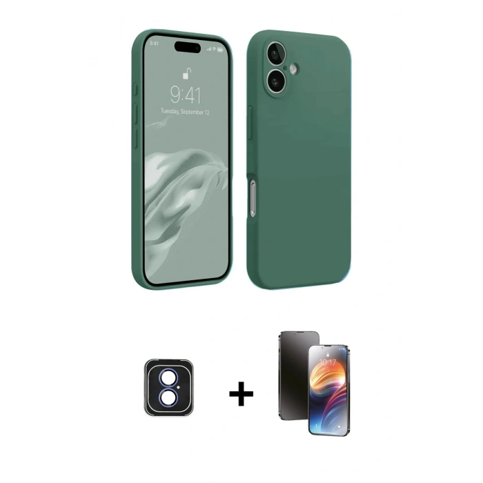MARSİLYAN™- iPhone 16 Kılıf Kozmos Yansıma Özel Seri - Siyah 3D Antistatik Mat Seramik Nano Ekran Koruyucu + PVD Metal Kamera Lens - MI
