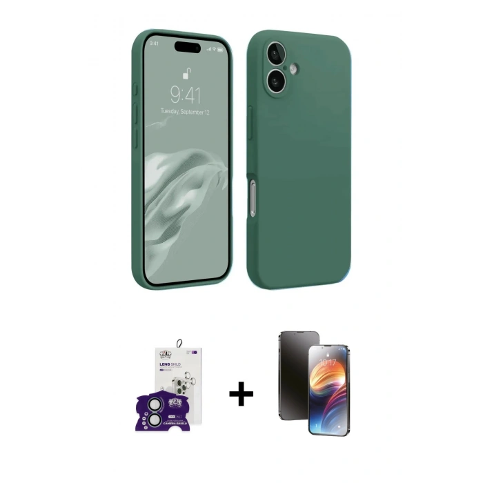 MARSİLYAN™- iPhone 16 Kılıf Kozmos Yansıma Özel Seri - Siyah 3D Antistatik Mat Seramik Nano Ekran Koruyucu + Yeşil Bilvis Titan Kamera Lens
