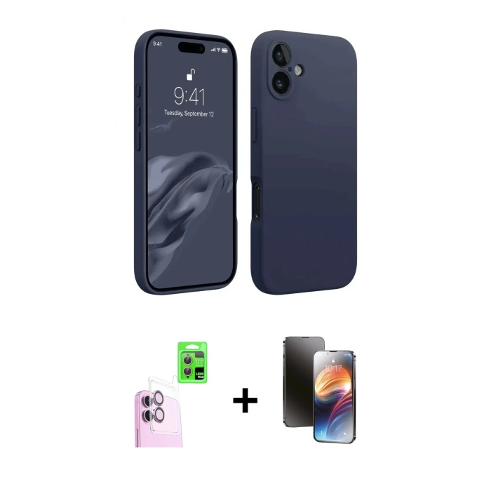 MARSİLYAN™- iPhone 16 Kılıf Kozmos Yansıma Özel Seri - Siyah 3D Antistatik Mat Seramik Nano Ekran Koruyucu + Raze Metal Kamera Lens - PE