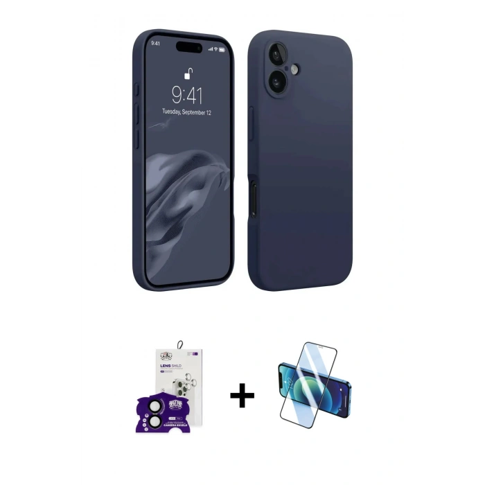 MARSİLYAN™- iPhone 16 Kılıf Kozmos Yansıma Özel Seri - Siyah 3D Antistatik Seramik Nano Ekran Koruyucu + Bilvis Titan Kamera Lens - SH