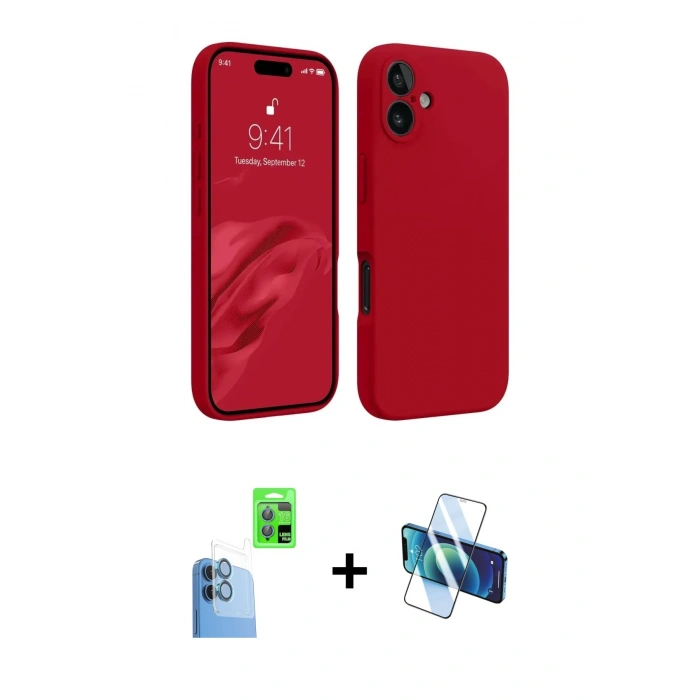 MARSİLYAN™- iPhone 16 Kılıf Kozmos Yansıma Özel Seri - Siyah 3D Antistatik Seramik Nano Ekran Koruyucu + Lacivert Raze Metal Kamera Lens