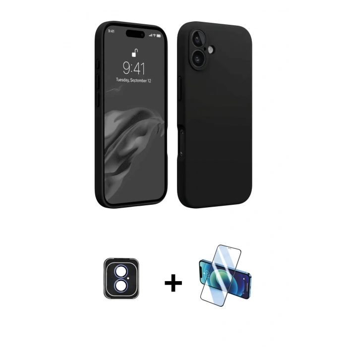 MARSİLYAN™- iPhone 16 Kılıf Kozmos Yansıma Özel Seri - Siyah 3D Antistatik Seramik Nano Ekran Koruyucu + PVD Metal Kamera Lens - MI