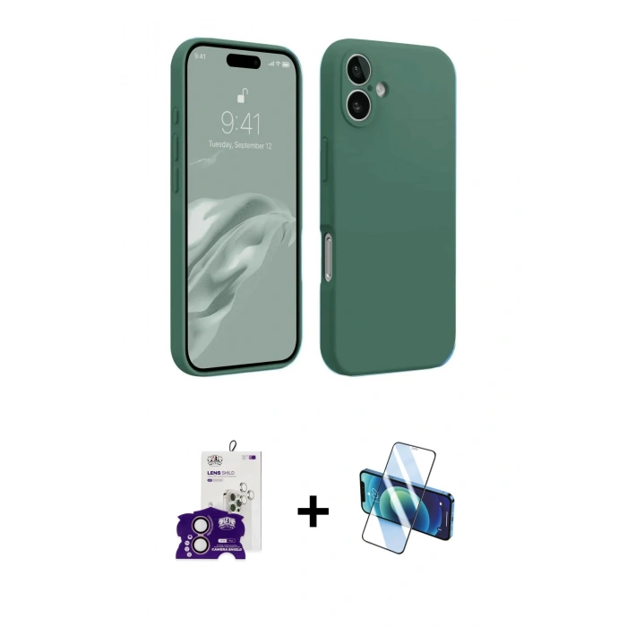 MARSİLYAN™- iPhone 16 Kılıf Kozmos Yansıma Özel Seri - Siyah 3D Antistatik Seramik Nano Ekran Koruyucu + Bilvis Titan Kamera Lens - PE