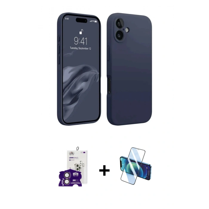 MARSİLYAN™- iPhone 16 Kılıf Kozmos Yansıma Özel Seri - Siyah 3D Antistatik Seramik Nano Ekran Koruyucu + Bilvis Titan Kamera Lens - PE