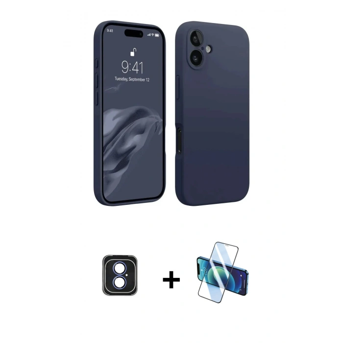 MARSİLYAN™- iPhone 16 Kılıf Kozmos Yansıma Özel Seri - Siyah 3D Antistatik Seramik Nano Ekran Koruyucu + PVD Metal Kamera Lens - MI