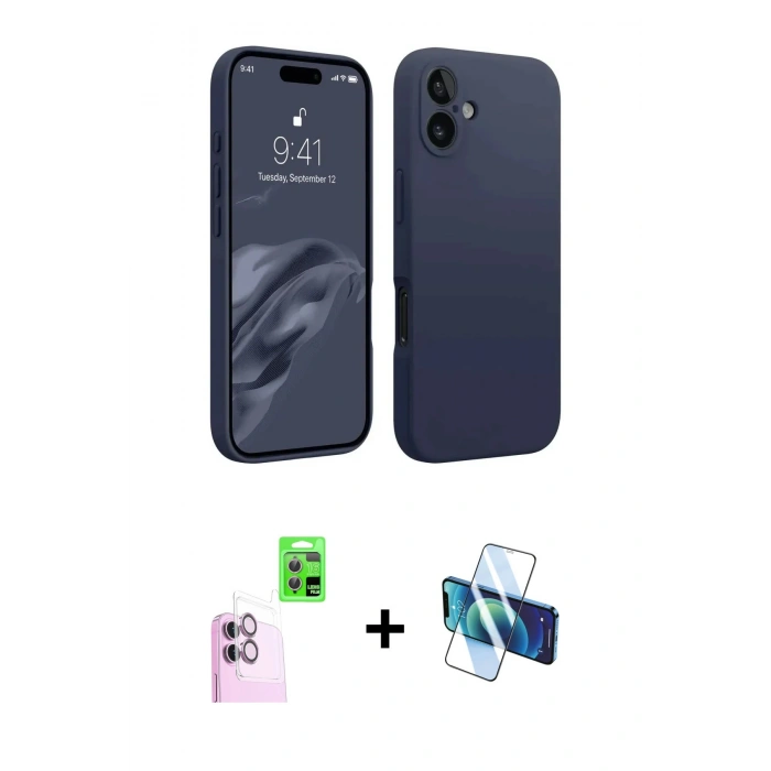 MARSİLYAN™- iPhone 16 Kılıf Kozmos Yansıma Özel Seri - Siyah 3D Antistatik Seramik Nano Ekran Koruyucu + Raze Metal Kamera Lens - PE