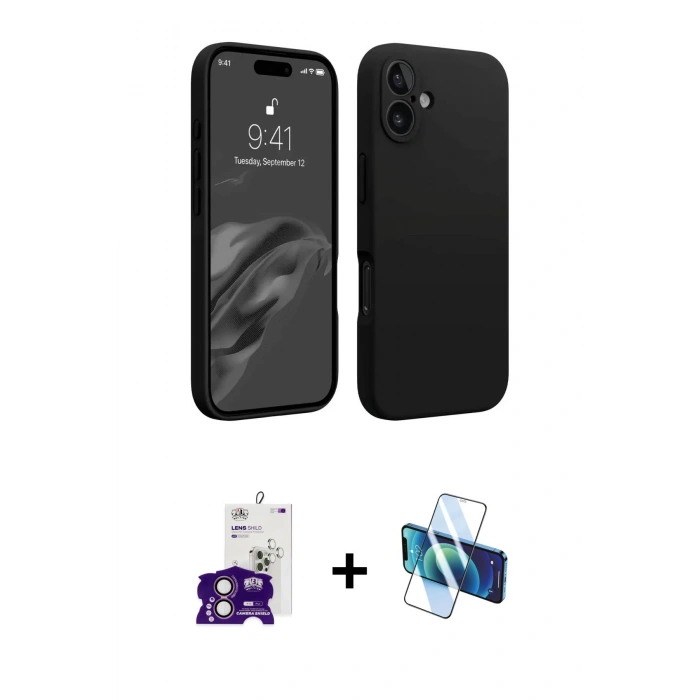 MARSİLYAN™- iPhone 16 Kılıf Kozmos Yansıma Özel Seri - Siyah 3D Antistatik Seramik Nano Ekran Koruyucu + Bilvis Titan Kamera Lens - PE