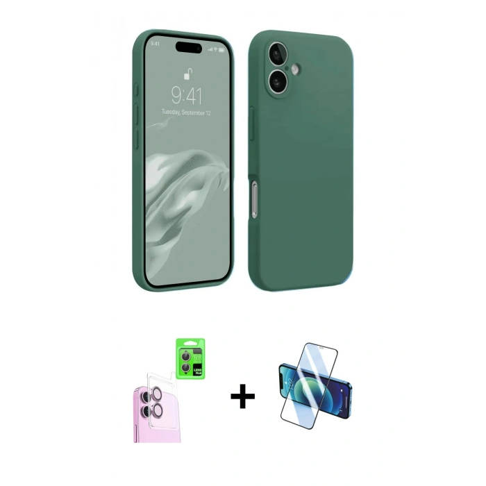 MARSİLYAN™- iPhone 16 Kılıf Kozmos Yansıma Özel Seri - Siyah 3D Antistatik Seramik Nano Ekran Koruyucu + Raze Metal Kamera Lens - PE
