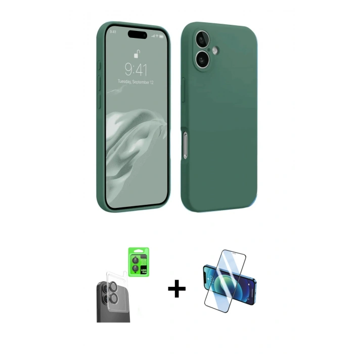 MARSİLYAN™- iPhone 16 Kılıf Kozmos Yansıma Özel Seri - Siyah 3D Antistatik Seramik Nano Ekran Koruyucu + Raze Metal Kamera Lens - SH