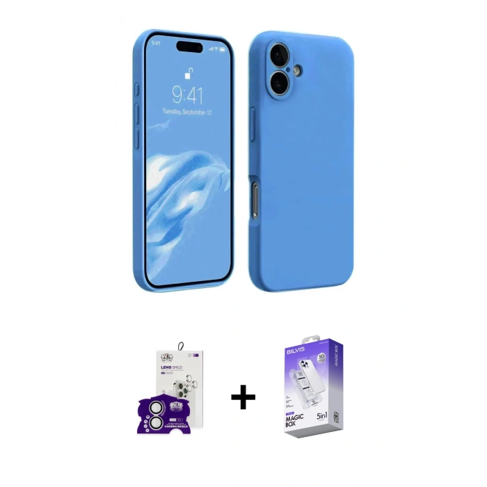 MARSİLYAN™- iPhone 16 Kılıf Kozmos Yansıma Özel Seri - Siyah Bilvis 5in1 3D Magic Cam Ekran Koruyucu + Bilvis Titan Kamera Lens - GS