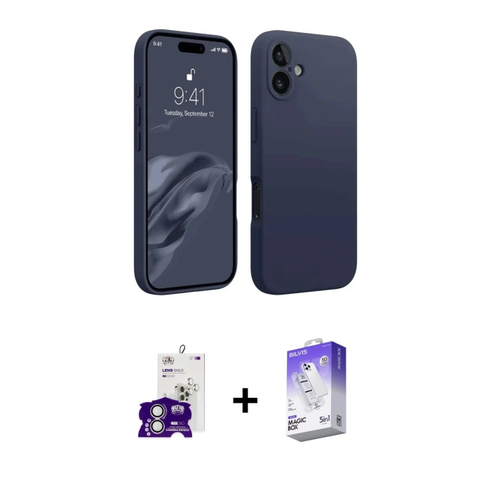 MARSİLYAN™- iPhone 16 Kılıf Kozmos Yansıma Özel Seri - Siyah Bilvis 5in1 3D Magic Cam Ekran Koruyucu + Bilvis Titan Kamera Lens - GS