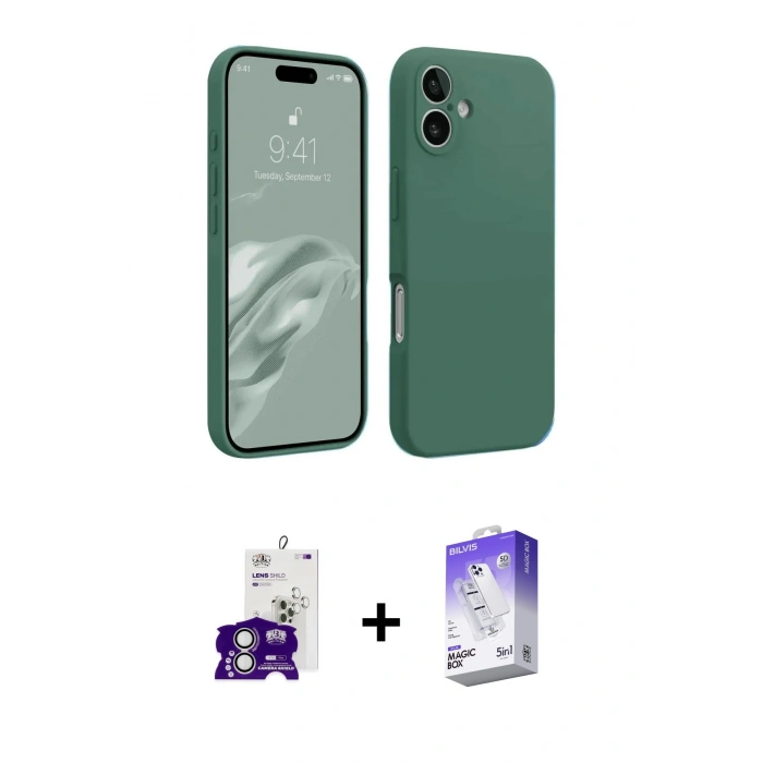 MARSİLYAN™- iPhone 16 Kılıf Kozmos Yansıma Özel Seri - Siyah Bilvis 5in1 3D Magic Cam Ekran Koruyucu + Bilvis Titan Kamera Lens - GS