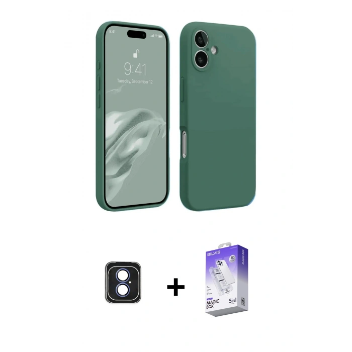 MARSİLYAN™- iPhone 16 Kılıf Kozmos Yansıma Özel Seri - Siyah Bilvis 5in1 3D Magic Cam Ekran Koruyucu + PVD Metal Kamera Lens - MI