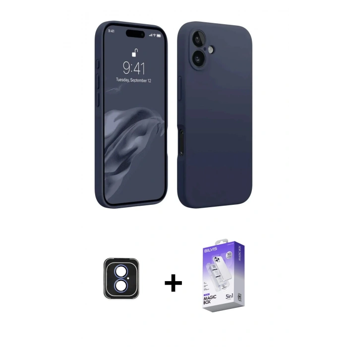 MARSİLYAN™- iPhone 16 Kılıf Kozmos Yansıma Özel Seri - Siyah Bilvis 5in1 3D Magic Cam Ekran Koruyucu + PVD Metal Kamera Lens - MI