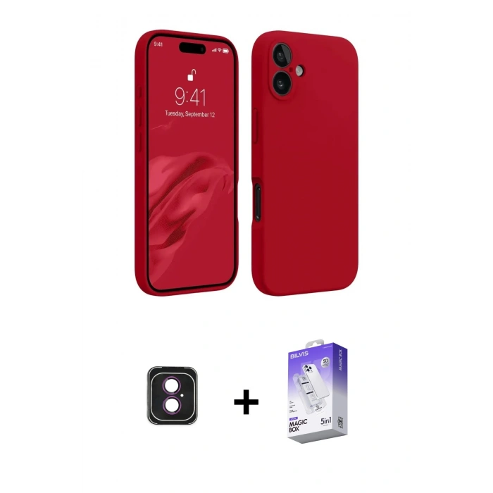 MARSİLYAN™- iPhone 16 Kılıf Kozmos Yansıma Özel Seri - Siyah Bilvis 5in1 3D Magic Cam Ekran Koruyucu + PVD Metal Kamera Lens - PE