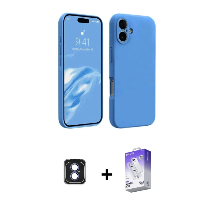 MARSİLYAN™- iPhone 16 Kılıf Kozmos Yansıma Özel Seri - Siyah Bilvis 5in1 3D Magic Cam Ekran Koruyucu + PVD Metal Kamera Lens - MI