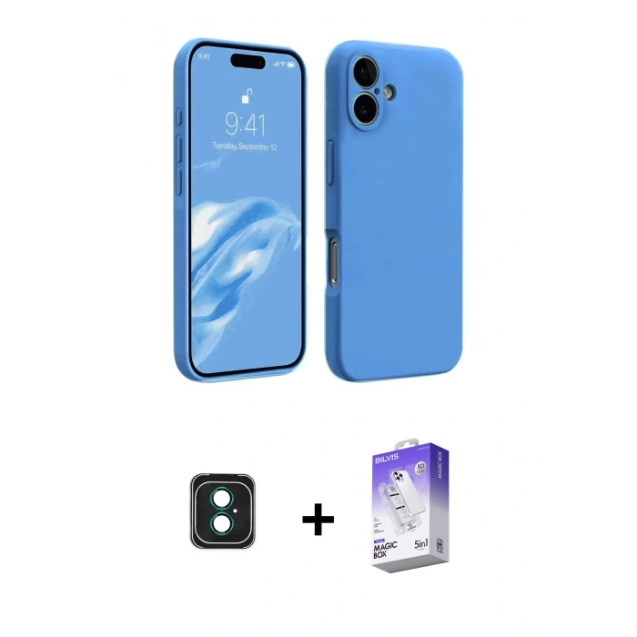 MARSİLYAN™- iPhone 16 Kılıf Kozmos Yansıma Özel Seri - Siyah Bilvis 5in1 3D Magic Cam Ekran Koruyucu + PVD Metal Kamera Lens - YL