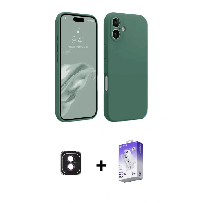 MARSİLYAN™- iPhone 16 Kılıf Kozmos Yansıma Özel Seri - Siyah Bilvis 5in1 3D Magic Cam Ekran Koruyucu + PVD Metal Kamera Lens - PE