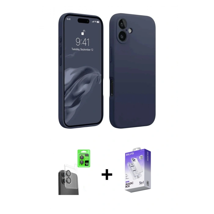 MARSİLYAN™- iPhone 16 Kılıf Kozmos Yansıma Özel Seri - Siyah Bilvis 5in1 3D Magic Cam Ekran Koruyucu + Raze Metal Kamera Lens - SH