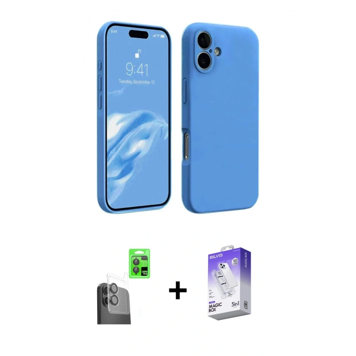 MARSİLYAN™- iPhone 16 Kılıf Kozmos Yansıma Özel Seri - Siyah Bilvis 5in1 3D Magic Cam Ekran Koruyucu + Raze Metal Kamera Lens - SH