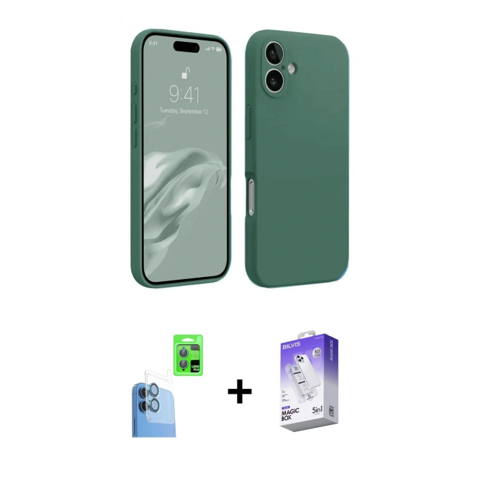 MARSİLYAN™- iPhone 16 Kılıf Kozmos Yansıma Özel Seri - Siyah Bilvis 5in1 3D Magic Cam Ekran Koruyucu + Raze Metal Kamera Lens - LT