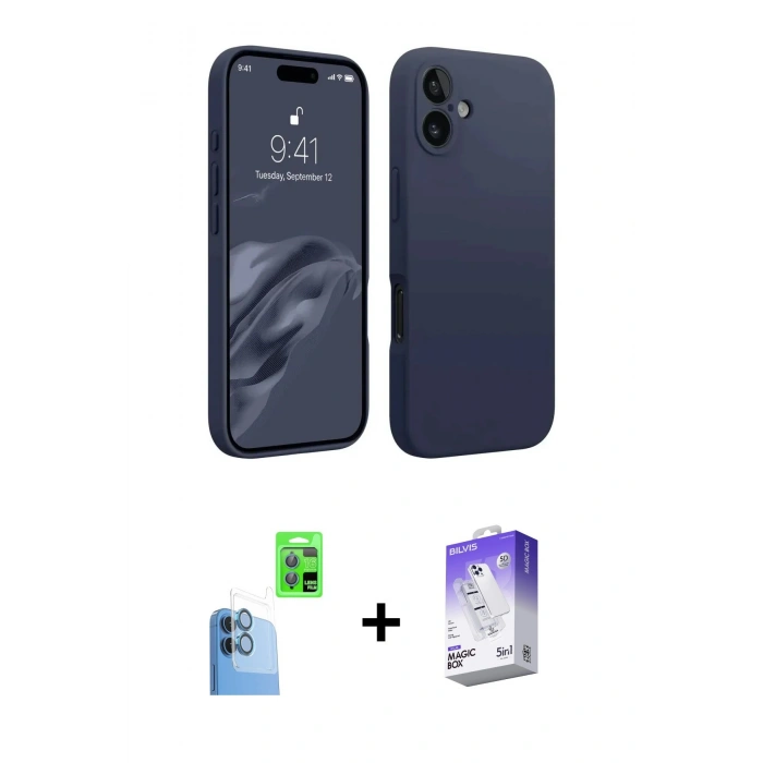 MARSİLYAN™- iPhone 16 Kılıf Kozmos Yansıma Özel Seri - Siyah Bilvis 5in1 3D Magic Cam Ekran Koruyucu + Raze Metal Kamera Lens - LT