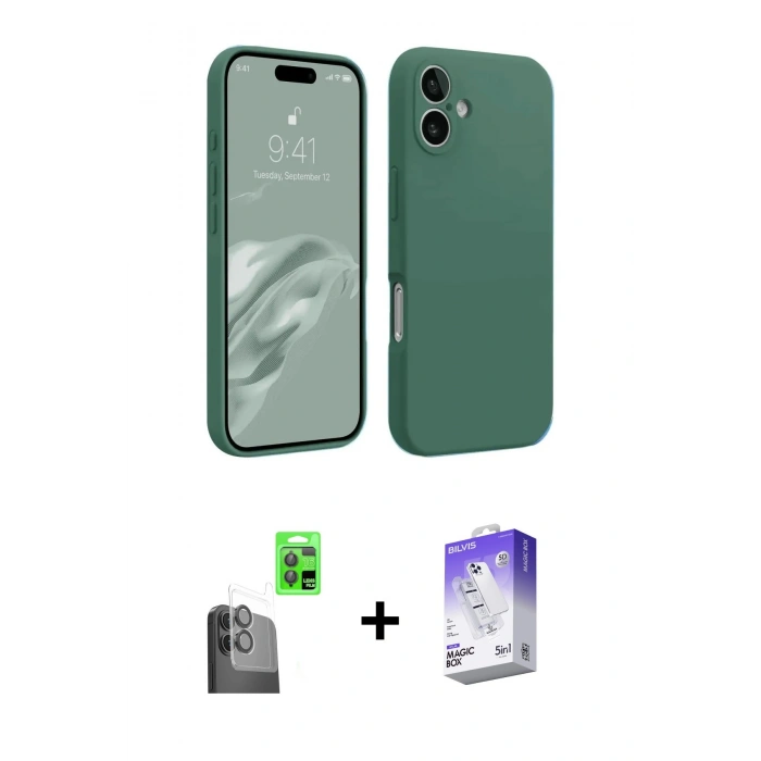 MARSİLYAN™- iPhone 16 Kılıf Kozmos Yansıma Özel Seri - Siyah Bilvis 5in1 3D Magic Cam Ekran Koruyucu + Raze Metal Kamera Lens - SH