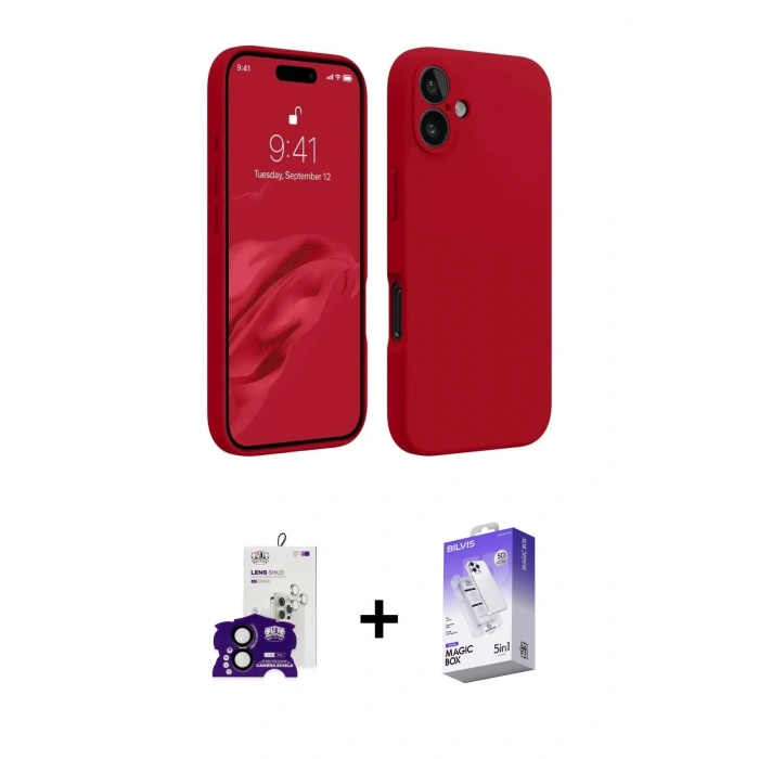 MARSİLYAN™- iPhone 16 Kılıf Kozmos Yansıma Özel Seri - Siyah Bilvis 5in1 3D Magic Cam Ekran Koruyucu + Siyah Bilvis Titan Kamera Lens