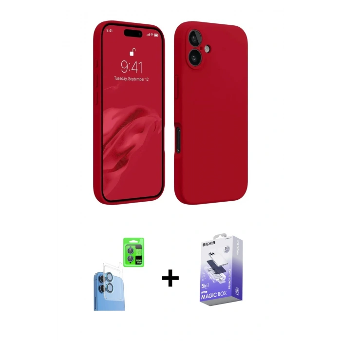 MARSİLYAN™- iPhone 16 Kılıf Kozmos Yansıma Özel Seri - Siyah Bilvis 5in1 5D Magic Hayalet Cam Ekran Koruyucu + Raze Metal Kamera Lens - LT