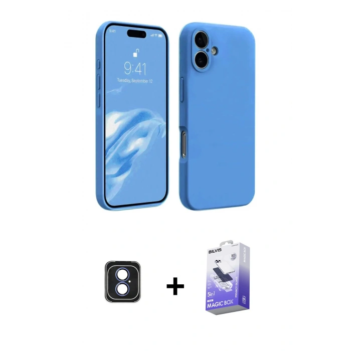 MARSİLYAN™- iPhone 16 Kılıf Kozmos Yansıma Özel Seri - Siyah Bilvis 5in1 5D Magic Hayalet Cam Ekran Koruyucu + PVD Metal Kamera Lens - MI